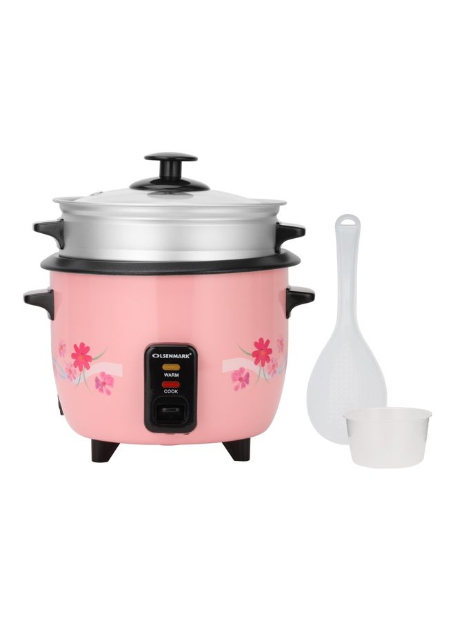 3 In 1 Rice Cooker - Keep Warm Function - Detachable Power Cord - Water level Indicator - Steam Tray ,Rice Scoop & Measuring Cup - One Touch Operation 1.8 L 700 W OMRC2351 Pink/Black