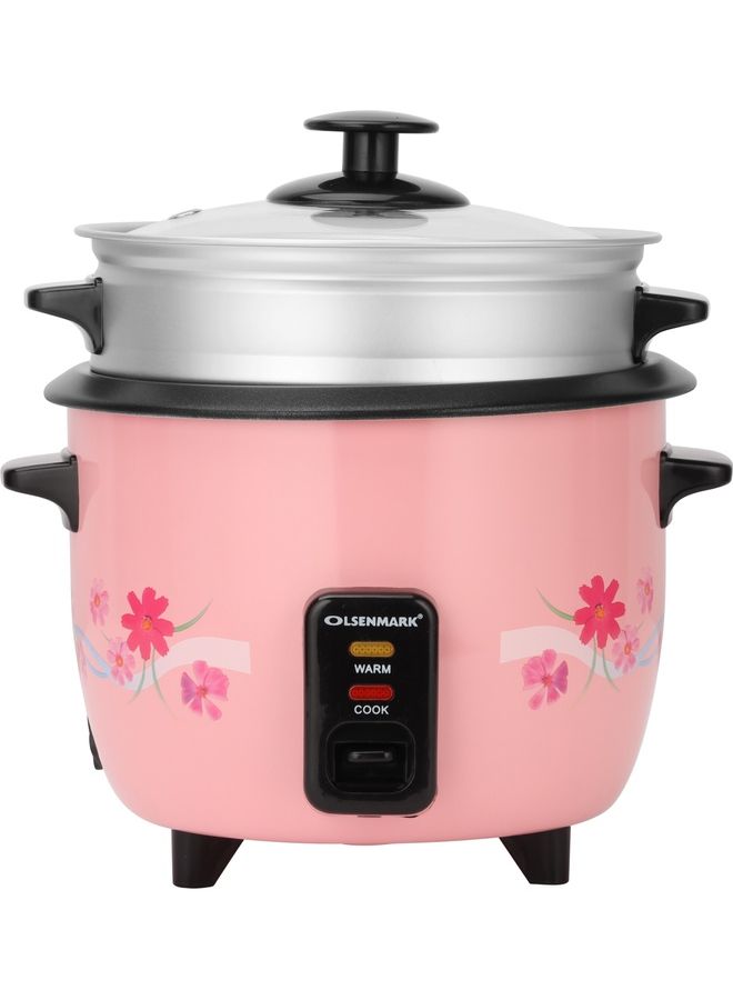 3 In 1 Rice Cooker - Keep Warm Function - Detachable Power Cord - Water level Indicator - Steam Tray ,Rice Scoop & Measuring Cup - One Touch Operation 1.8 L 700 W OMRC2351 Pink/Black