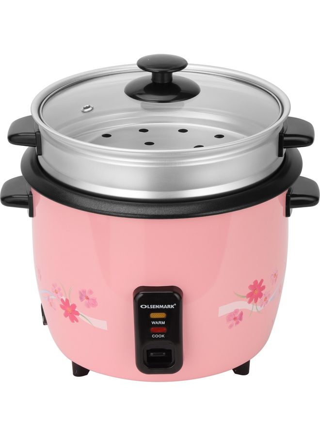 3 In 1 Rice Cooker - Keep Warm Function - Detachable Power Cord - Water level Indicator - Steam Tray ,Rice Scoop & Measuring Cup - One Touch Operation 1.8 L 700 W OMRC2351 Pink/Black