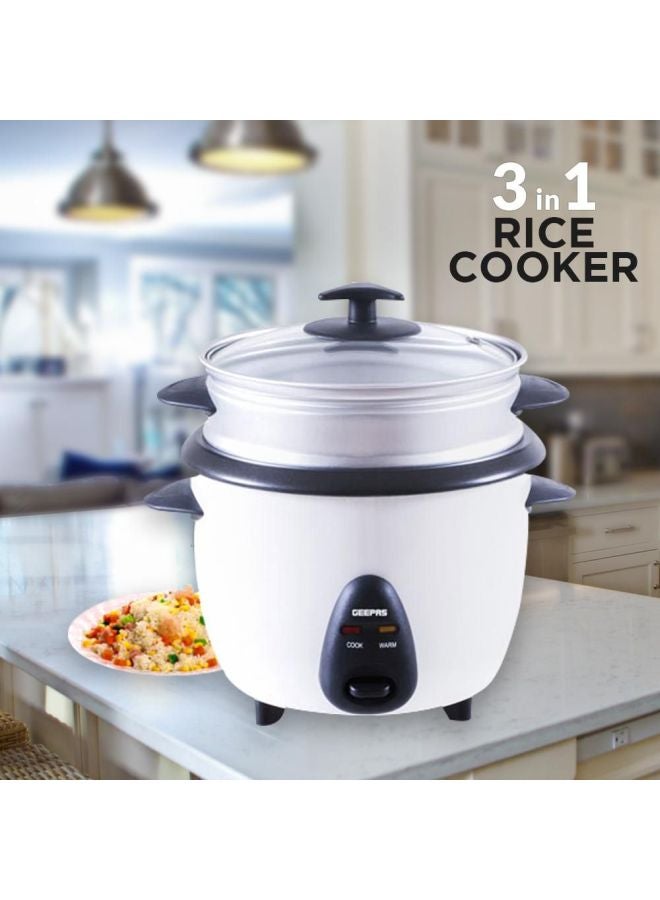 Automatic Rice Cooker - Steam Vent Lid & Simple One Touch Operation |Make Rice, Steam Healthy Food & Vegetables, 3 In 1 Functions, Tempered Glass LID 1.5 L 500.0 W GRC35011 White/Black/Clear