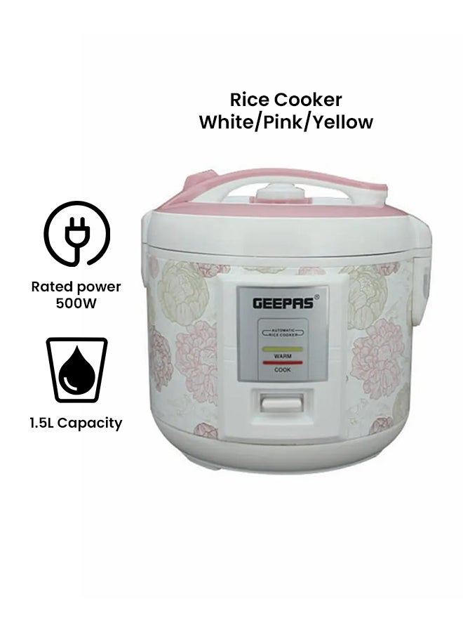 Electric Rice Cooker 500W - Non-Stick Inner Pot |Cook/Steam/Keep Warm | Make Rice & Steam Healthy Food & Vegetables 1.5 L 500 W GRC4334 / GRC4334N White/Pink/Yellow