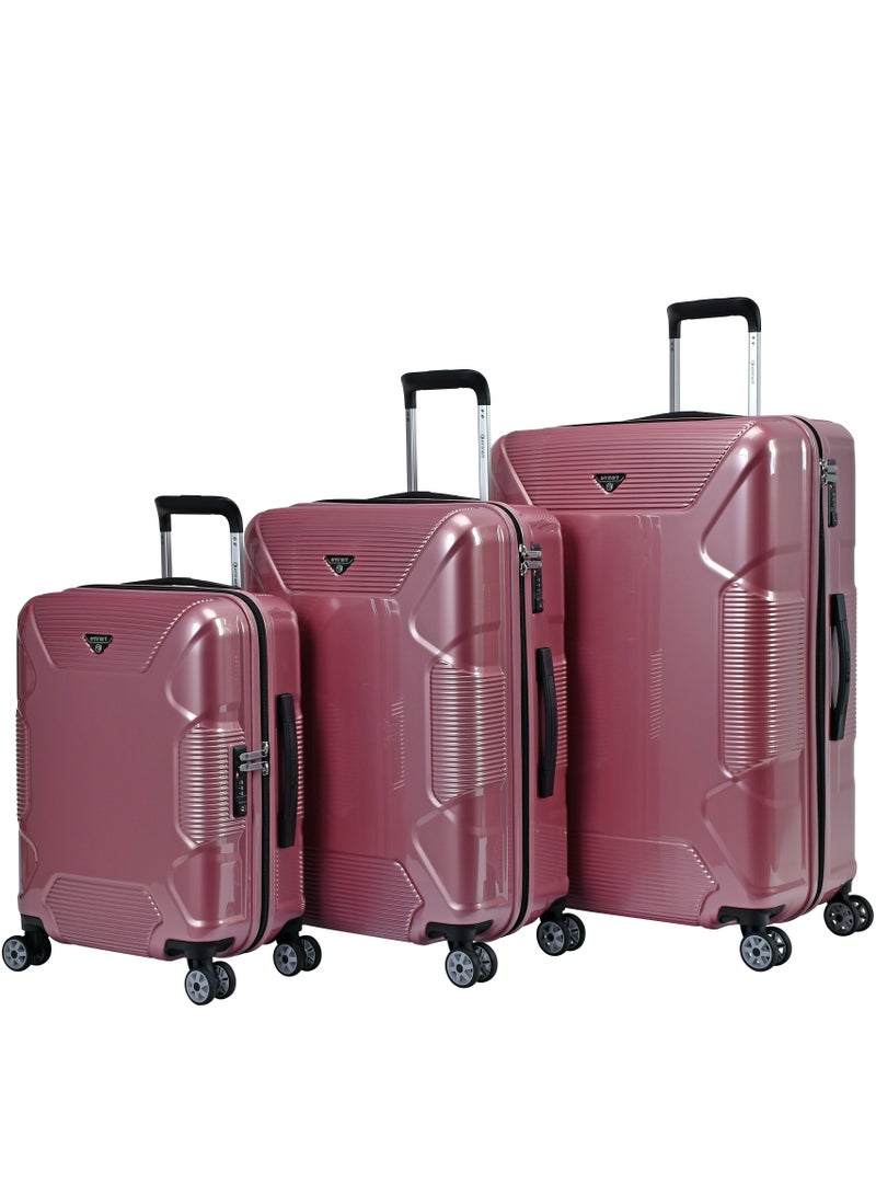 Hard Case Suitcase Trolley Luggage Set of 3 Polycarbonate Lightweight 4 Quiet Double Spinner Wheels Travel Bags With TSA Lock KJ84 Shing Pink
