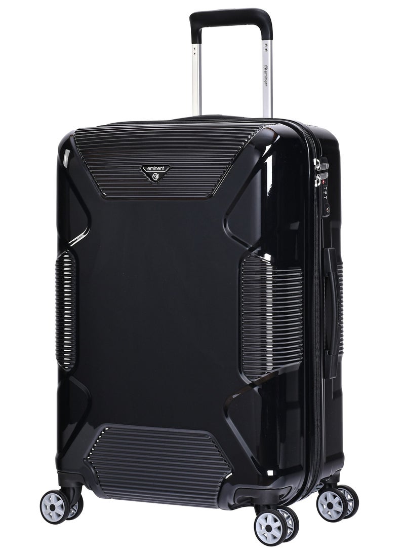 Hard Case Travel Bag Medium Luggage Trolley Polycarbonate Lightweight Suitcase 4 Quiet Double Spinner Wheels With Tsa Lock KJ84 Black