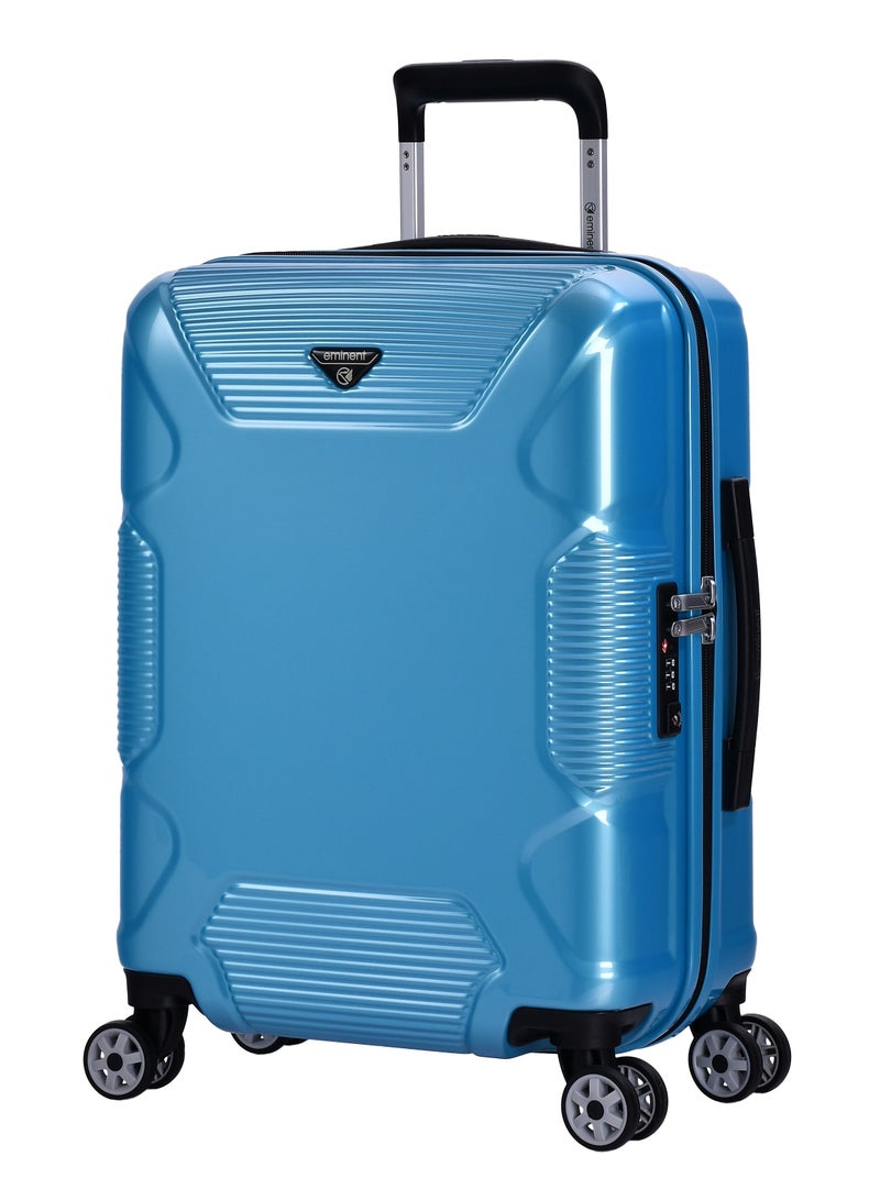 Hard Case Travel Bag Cabin Luggage Trolley Polycarbonate Lightweight Suitcase 4 Quiet Double Spinner Wheels With Tsa Lock KJ84 Bright Blue