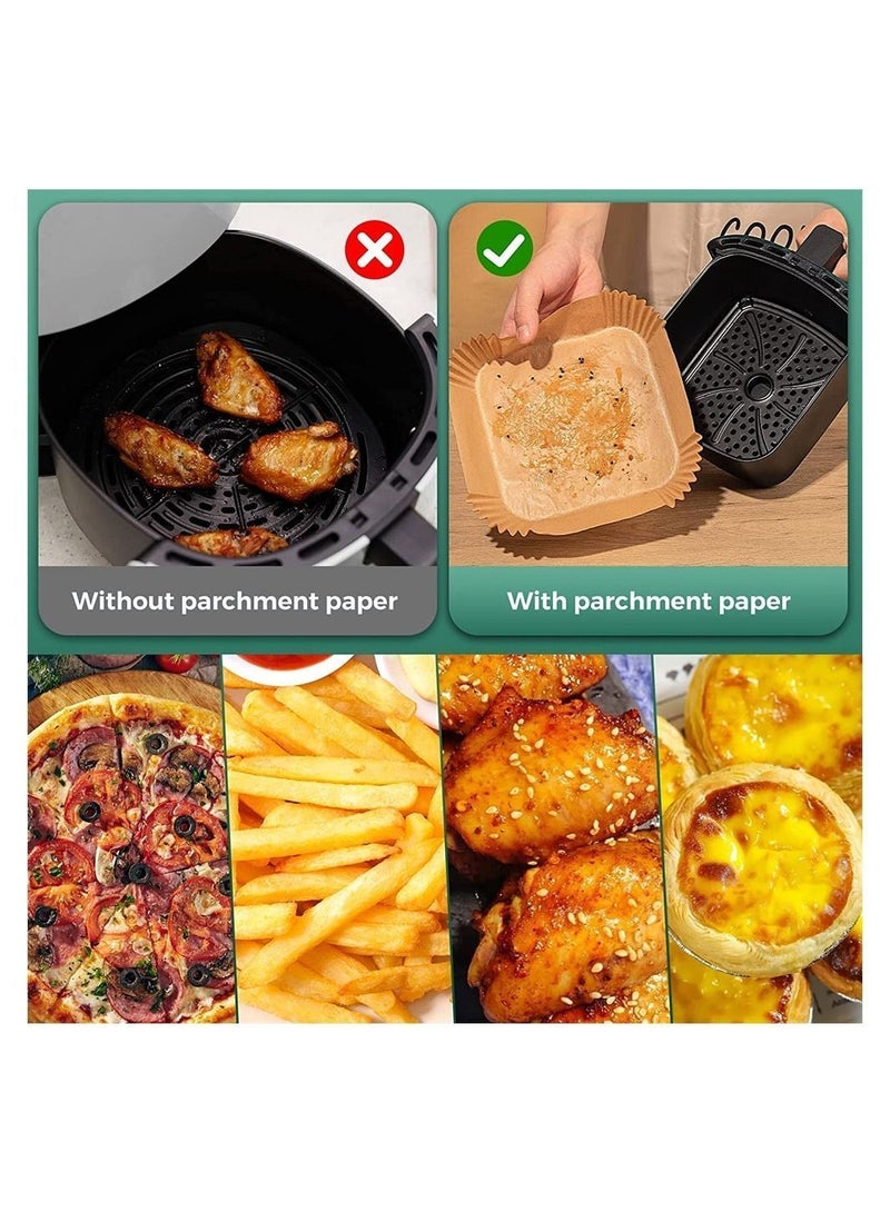 125PCS 6.5In Air Fryer Paper Liners Disposable Liner for Microwave Non-Stick Liners Square Free of Bleach Oil-proof Parchment Baking Roasting Microwave