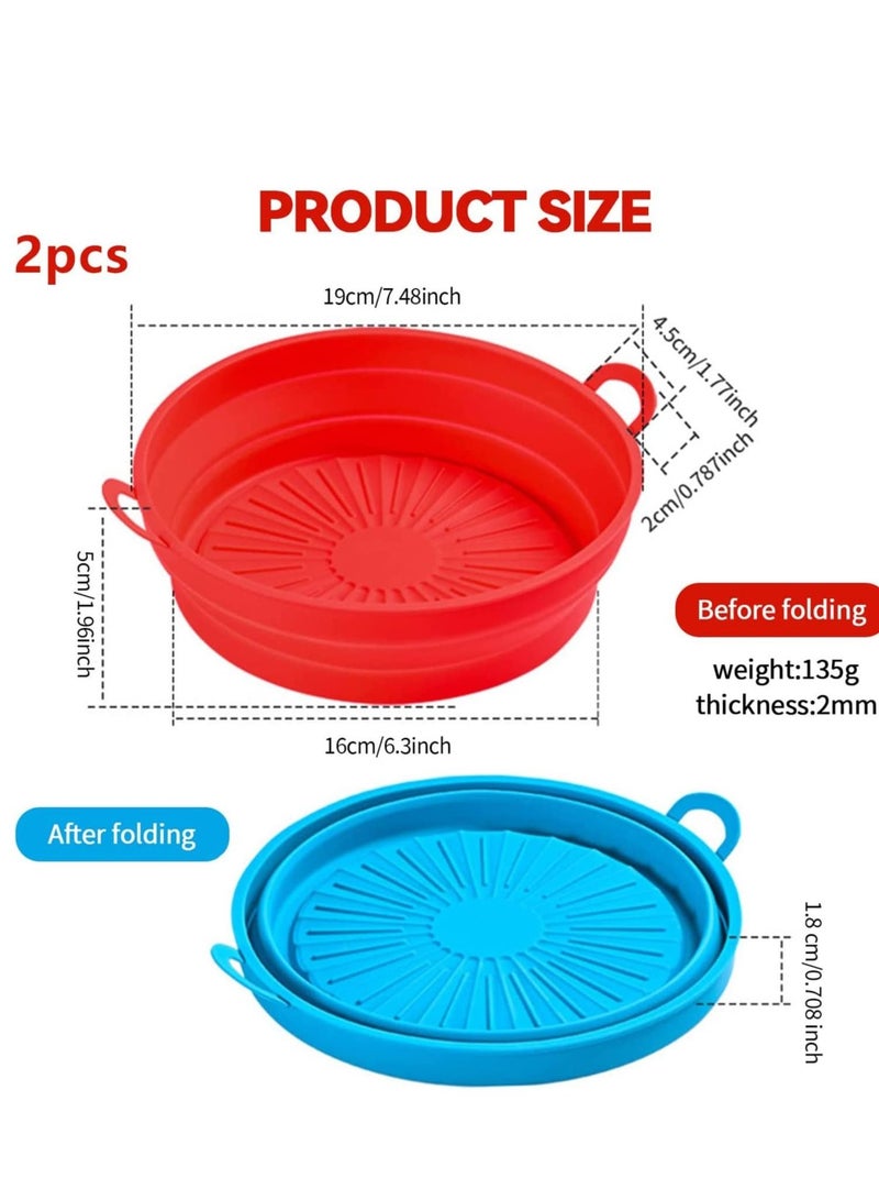 2 pack Air Fryer Silicone Pot Reusable 7.5 Inch Liners Round Food Safe Non-Stick Basket Oven Accessories Replacement of Flammable Parchment Liner Paper Heat Resistant Easy Cleaning
