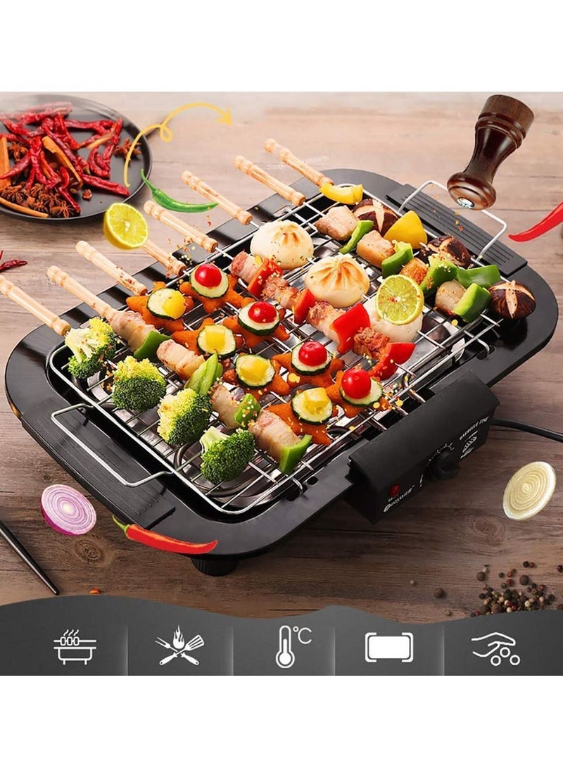 Portable Electric Smokeless Barbecue 2000W High Power Grill Indoor BBQ Grilling Table with 5 Adjustable Temperature fit Home Dinner Camping Travel Hiking