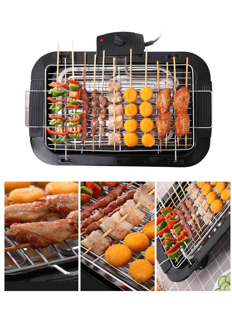 Smokeless Indoor/Outdoor Electric Grill Portable Tabletop Grill Kitchen BBQ Grills Adjustable Temperature Control,Removable Water Filled Drip Tray,2000W,Black