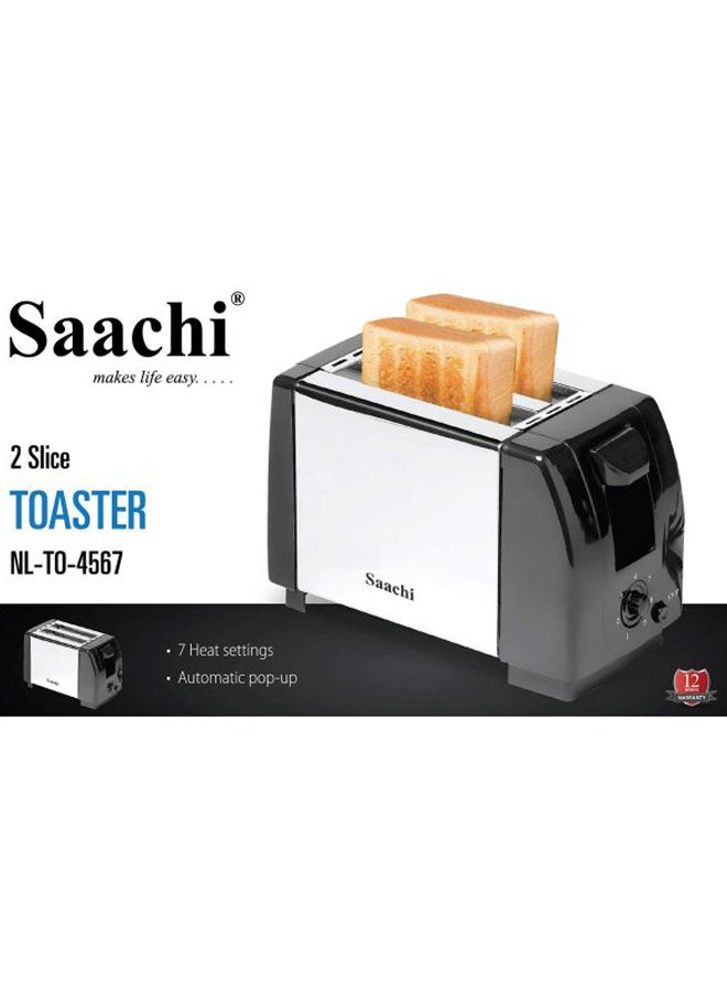 Stainless Steel 2 Slice Toaster 750W 750.0 W NL-TO-4567-BK Black