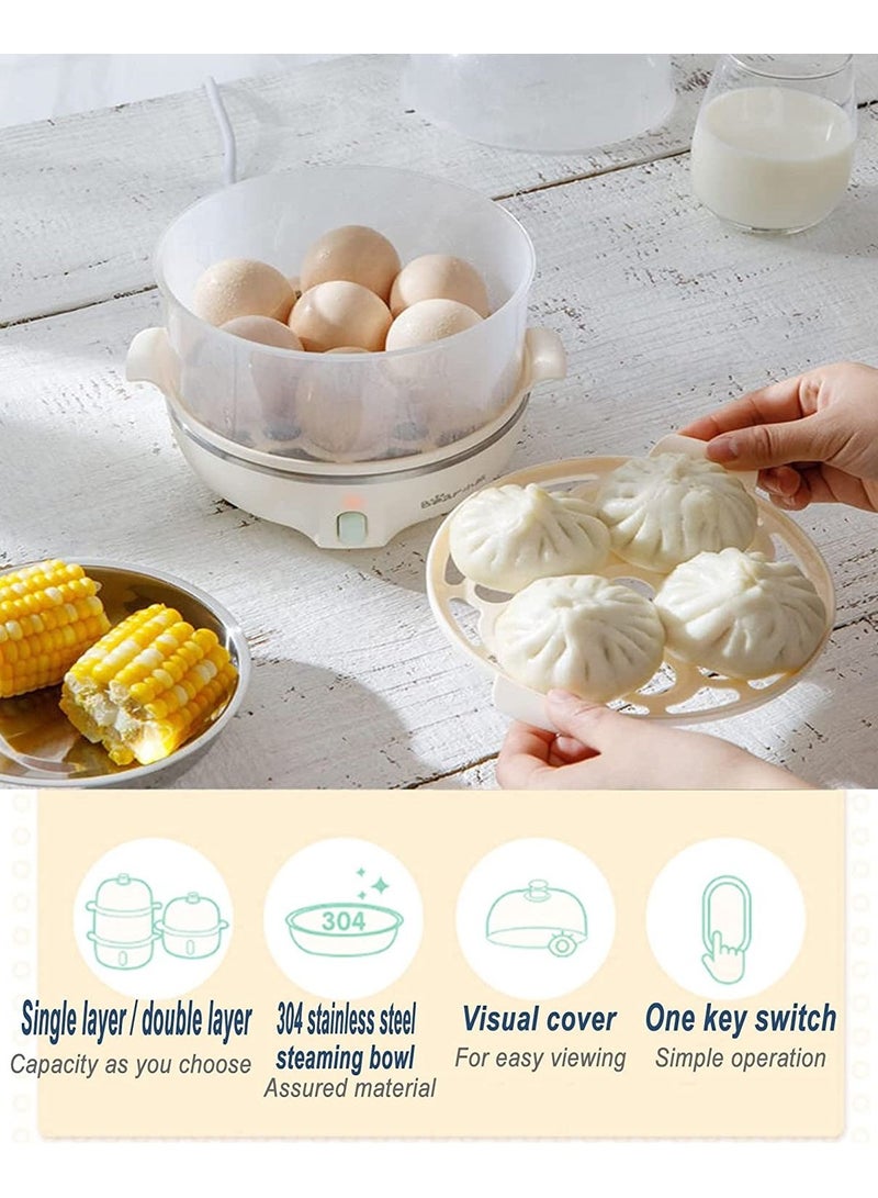 Multifunction Electric Egg Boiler Cooker Double Layer Steamer with Visual Cover for Breakfast