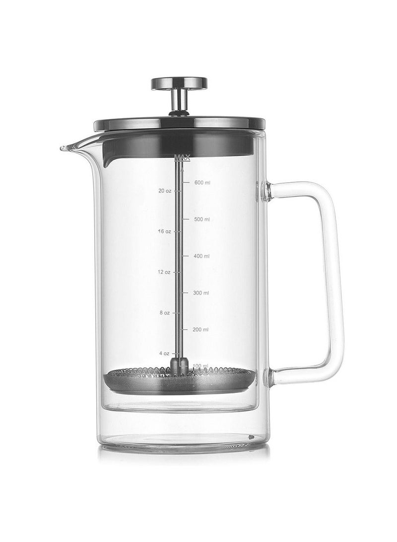 Double Layer 600ml French Press, Household Glass Coffee Pot, French Filter Press Hand Wash Pot with Scale