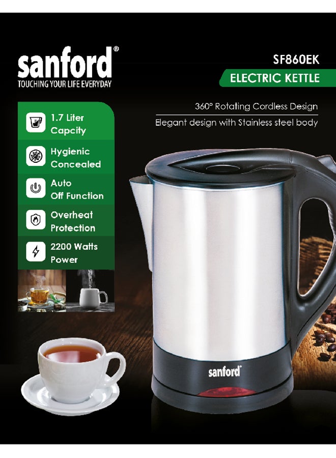 STAINLESS STEEL ELECTRIC KETTLE 1.7 L 2200 W SF860EK-1.7L BS Silver