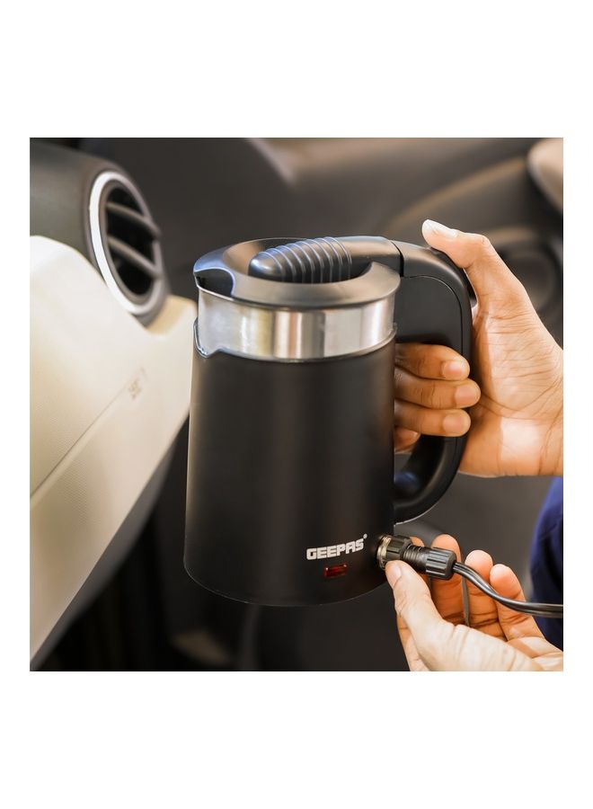 2-in-1 Double Layer Traveller's Kettle, | 12V Portable Electric Car Kettle | Stainless Steel Coffee Mug with Cigarette Lighter Charger 0.5 L 1100 W GK38055 Black & silver