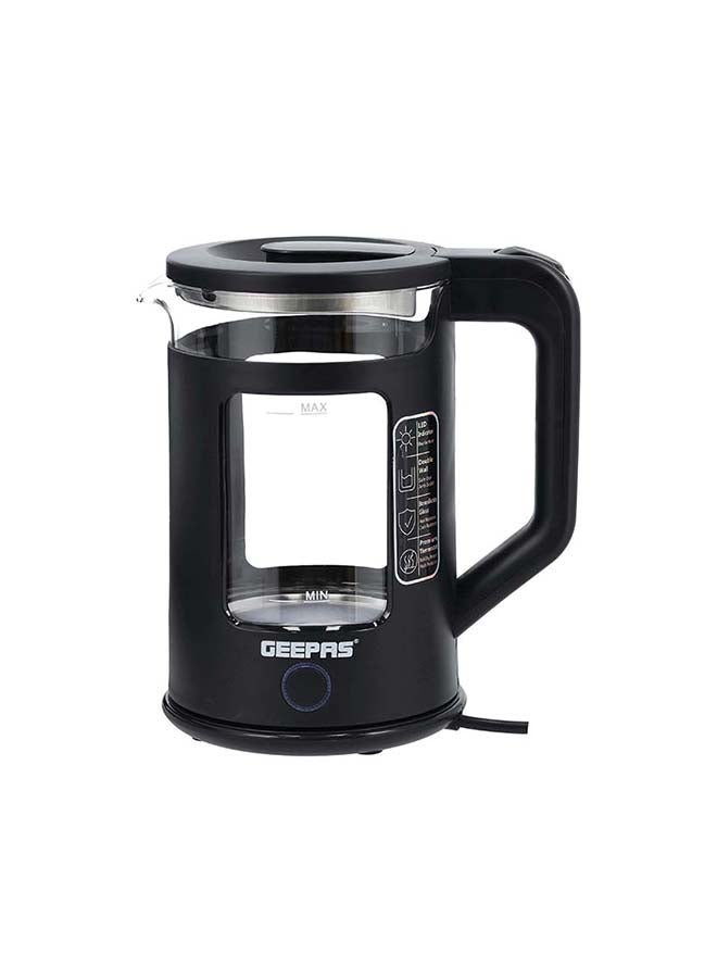 1.8 liter Electric Glass Kettle| Stainless Steel Filter,Boil Dry Protection and Automatic Cut-Off| LED Lighting, Perfect for Boiling Water, Milk, Tea| 2200 W, Cool Touch Handle| 2 Years Warranty 1.8 L 2200 W GK38049 Black