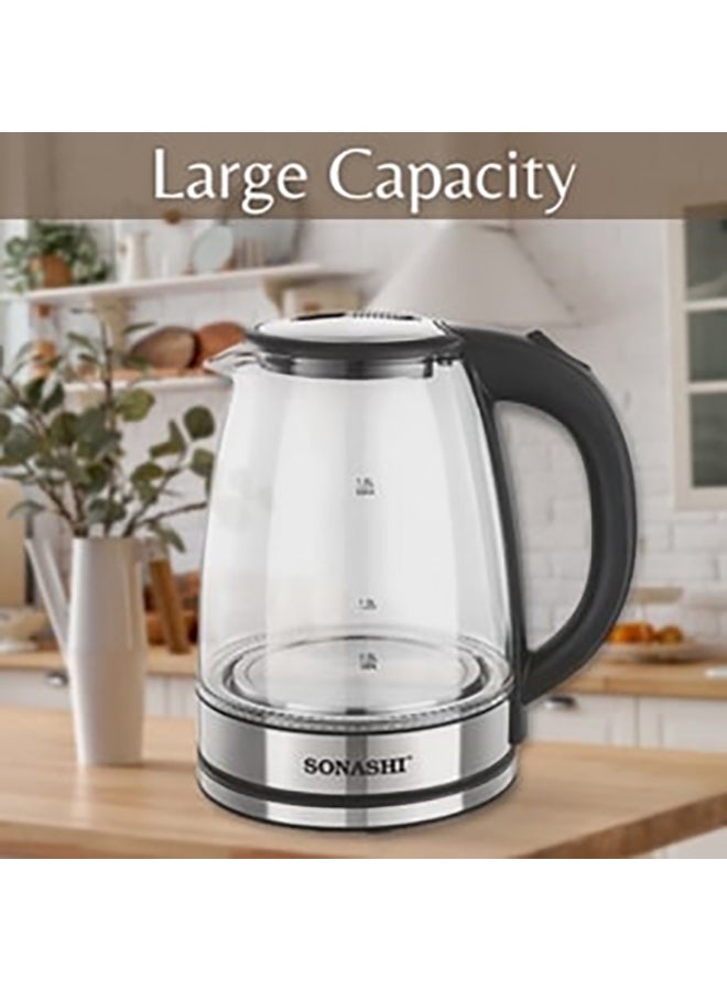 1.8 L Cordless Kettle - Glass Kettle with Safety Lock Lid | 360-degree Swivel Base - Auto Shutdown, Power On/Off Indicator Light Feature | Instant Water Heater And Tea Maker 1.8 L 1500 W SKT-1809 Silver