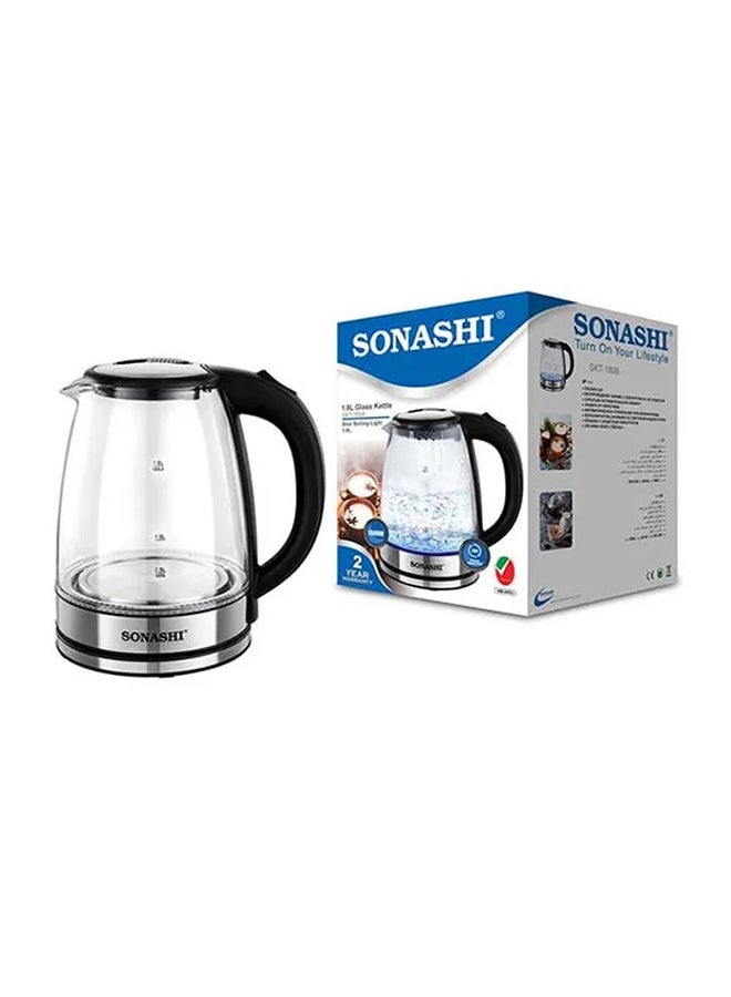 1.8 L Cordless Kettle - Glass Kettle with Safety Lock Lid | 360-degree Swivel Base - Auto Shutdown, Power On/Off Indicator Light Feature | Instant Water Heater And Tea Maker 1.8 L 1500 W SKT-1809 Silver