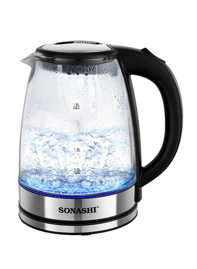 1.8 L Cordless Kettle - Glass Kettle with Safety Lock Lid | 360-degree Swivel Base - Auto Shutdown, Power On/Off Indicator Light Feature | Instant Water Heater And Tea Maker 1.8 L 1500 W SKT-1809 Silver