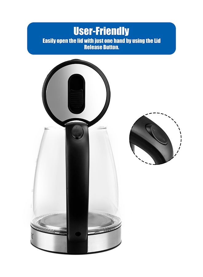 1.8 L Cordless Kettle - Glass Kettle with Safety Lock Lid | 360-degree Swivel Base - Auto Shutdown, Power On/Off Indicator Light Feature | Instant Water Heater And Tea Maker 1.8 L 1500 W SKT-1809 Silver