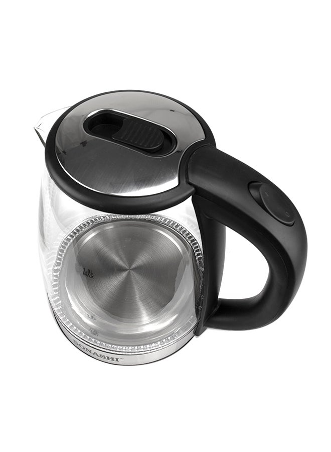 1.8 L Cordless Kettle - Glass Kettle with Safety Lock Lid | 360-degree Swivel Base - Auto Shutdown, Power On/Off Indicator Light Feature | Instant Water Heater And Tea Maker 1.8 L 1500 W SKT-1809 Silver