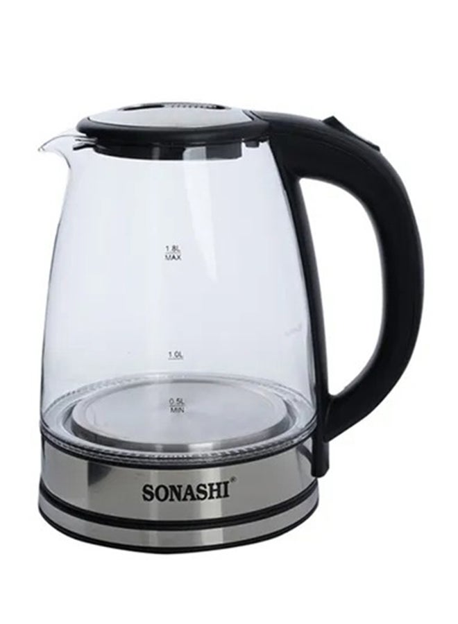 1.8 L Cordless Kettle - Glass Kettle with Safety Lock Lid | 360-degree Swivel Base - Auto Shutdown, Power On/Off Indicator Light Feature | Instant Water Heater And Tea Maker 1.8 L 1500 W SKT-1809 Silver