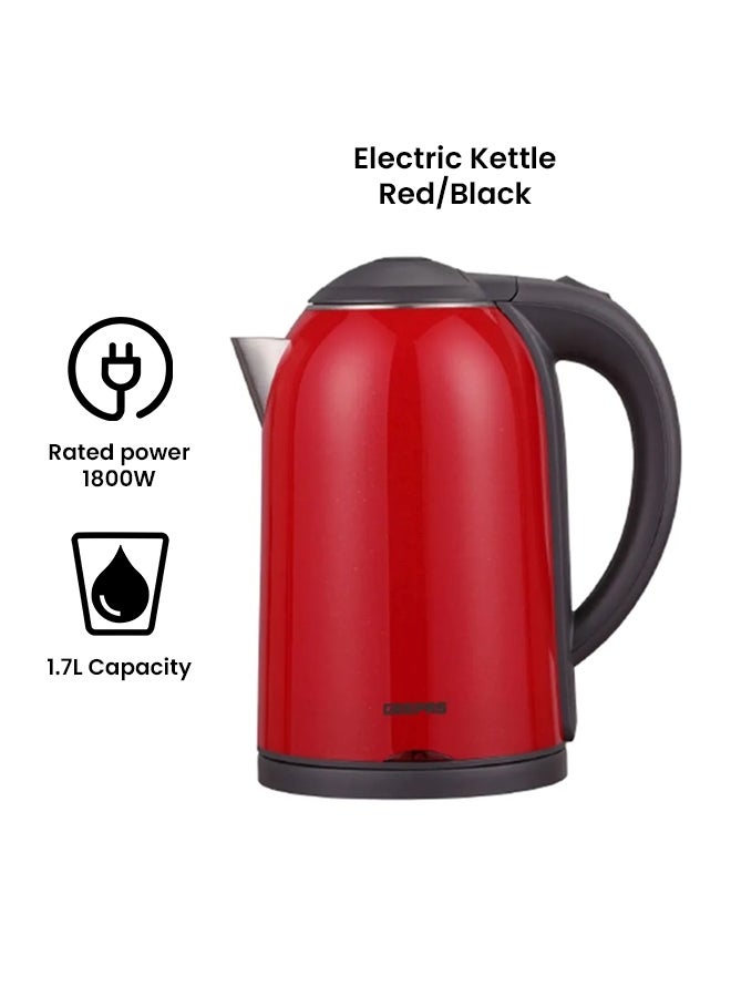 Double Layer Electric Kettle Cordless Water /Tea Kettle with  Stainless Steel Double Wall, Auto Shut-Off & Boil-Dry Protection | Ideal for Coffee, Tea, Water & More | 2 Years Warranty 1.7 L 1800 W GK38013 Red/Black