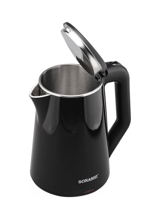 1.8 L Cordless Kettle - Stainless Steel Kettle with Double Layer Body | 360-degree Swivel Base - Auto Shutdown, Power On/Off Indicator Light Feature | Instant Water Heater And Tea Maker 1.8 L 2200 W SKT-1808N Black