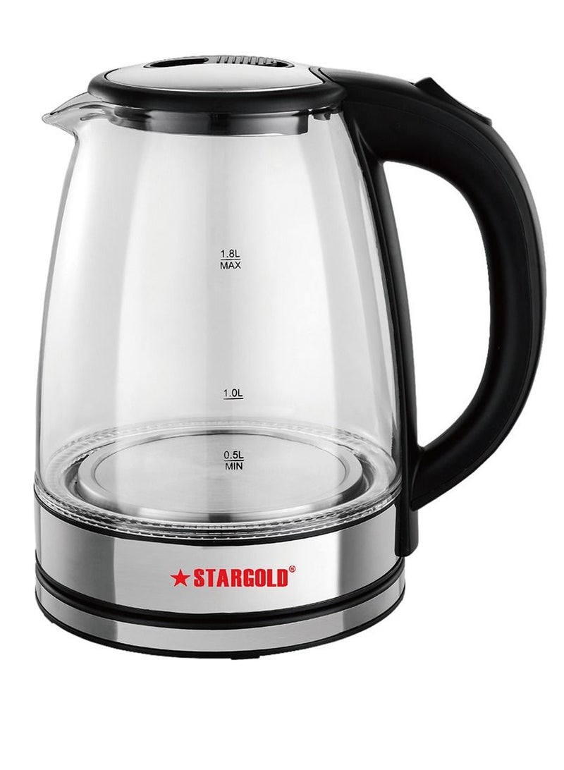 Glass Body Electric Kettle with Stainless Steel Lid-Auto Shut Off - Boil Dry Protection - 1500W Wide Opening 1.8L Blue LED Light Indicator Borosilicate Glass Tea Kettle & Hot Water Boiler