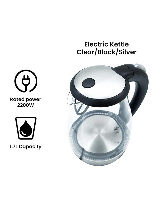 Cordless Glass Body Electric Kettle With LED Glow Indicator 1.7 L 2200 W CK5128 Clear/Black/Silver