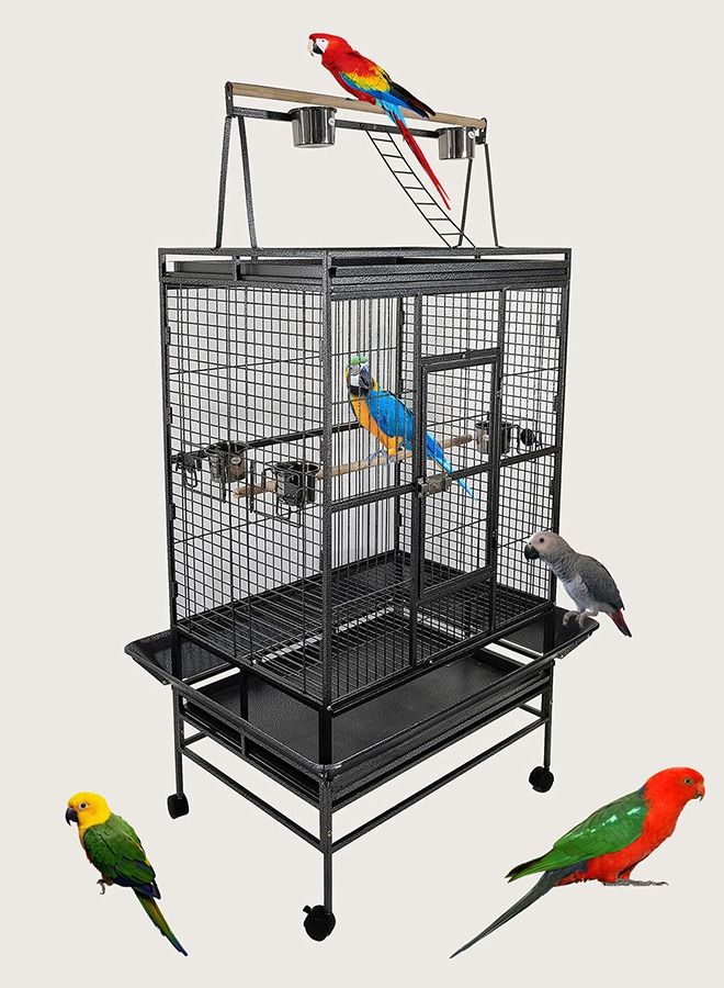 Bird Cage, Parrot Modern cage, Strong cage, Indoor use, Birds Home, Entertaining cage, Top play section, Food Containers, Beautiful design, Black color cage, Easy to Assemble, 180 cm height
