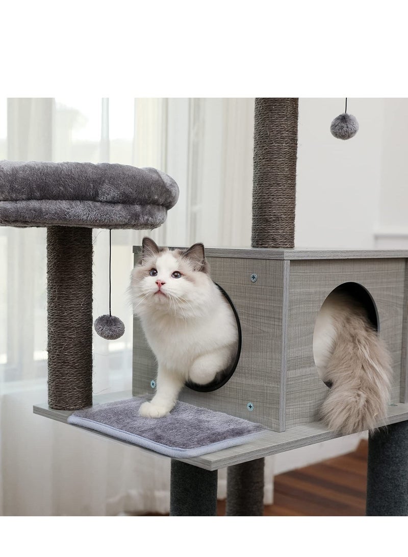 130cm Cat Tree Wooden Cat Tower Featuring 2 Super Large Condo Fully Scratching Posts and Removable Soft Perches for Indoor Cats and Kittens