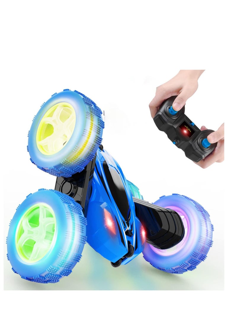 COOLBABY Remote Control Car RC Cars 2.4GHz Fast Stunt RC Car 4WD Double Sided 360° Rotating RC Trucks With Headlights Off Road RC Crawler Toy Cars For Kids Boys Girls (Blue)