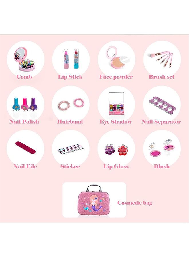 Kids Makeup Kit for Girls 24 PCS Princess Washable Girls Makeup Toy Pretend Play Makeup Toy Set Birthday Gift Toys Set with Carry Bag for Toddler Children Kids Girl Party (pink)