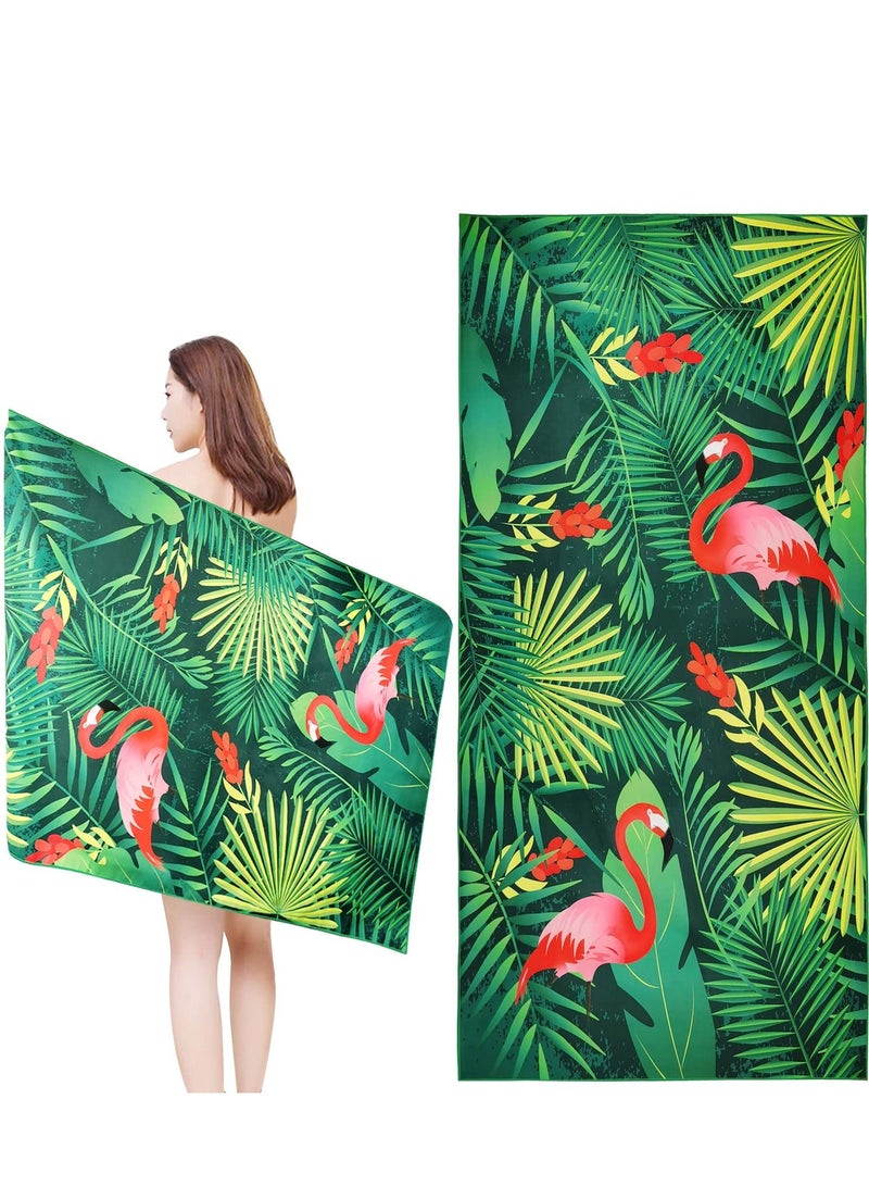 Beach Towel, Quick Dry Sand Free Beach Towel, Lightweight Microfibre Beach, Dry Camping Towels, Hawaiian Pool Towel for Travel, Swimming, Holiday(Green, 160 x 80cm)