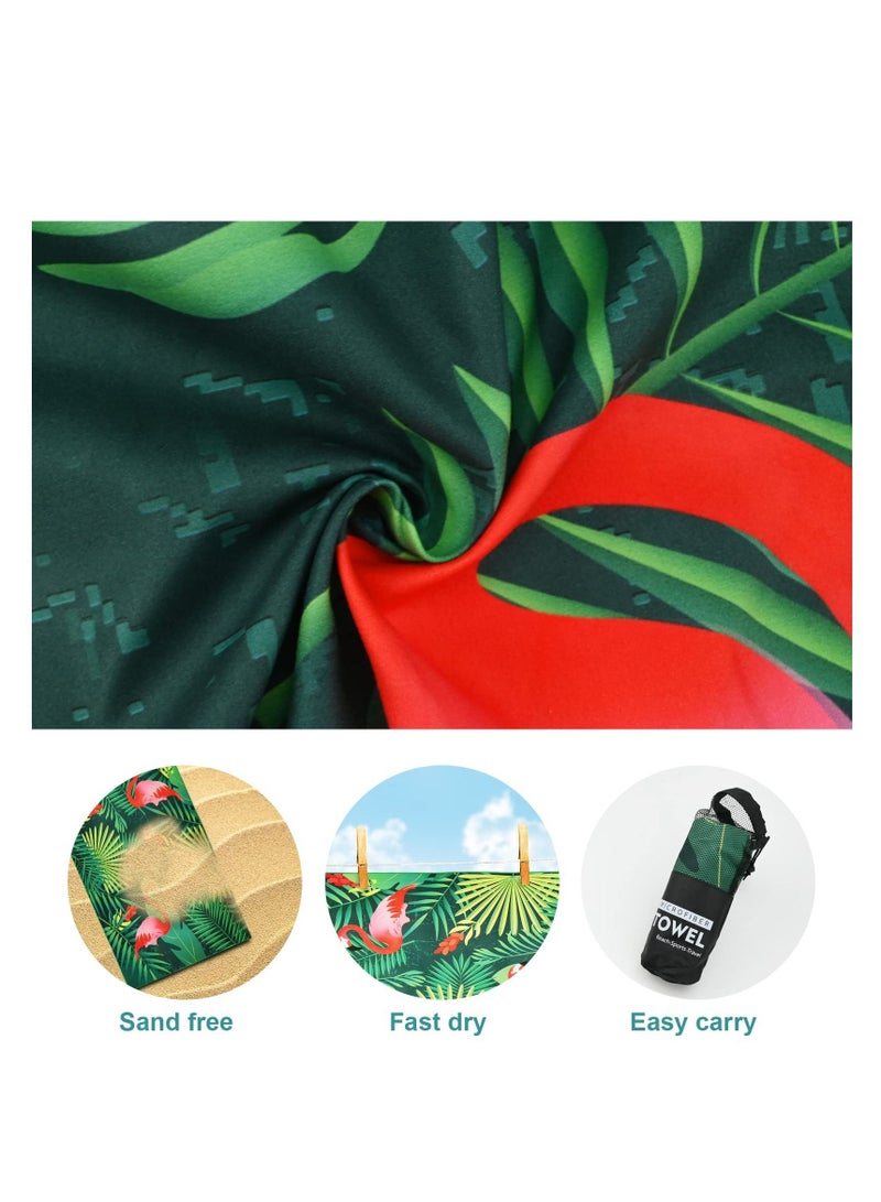 Beach Towel, Quick Dry Sand Free Beach Towel, Lightweight Microfibre Beach, Dry Camping Towels, Hawaiian Pool Towel for Travel, Swimming, Holiday(Green, 160 x 80cm)