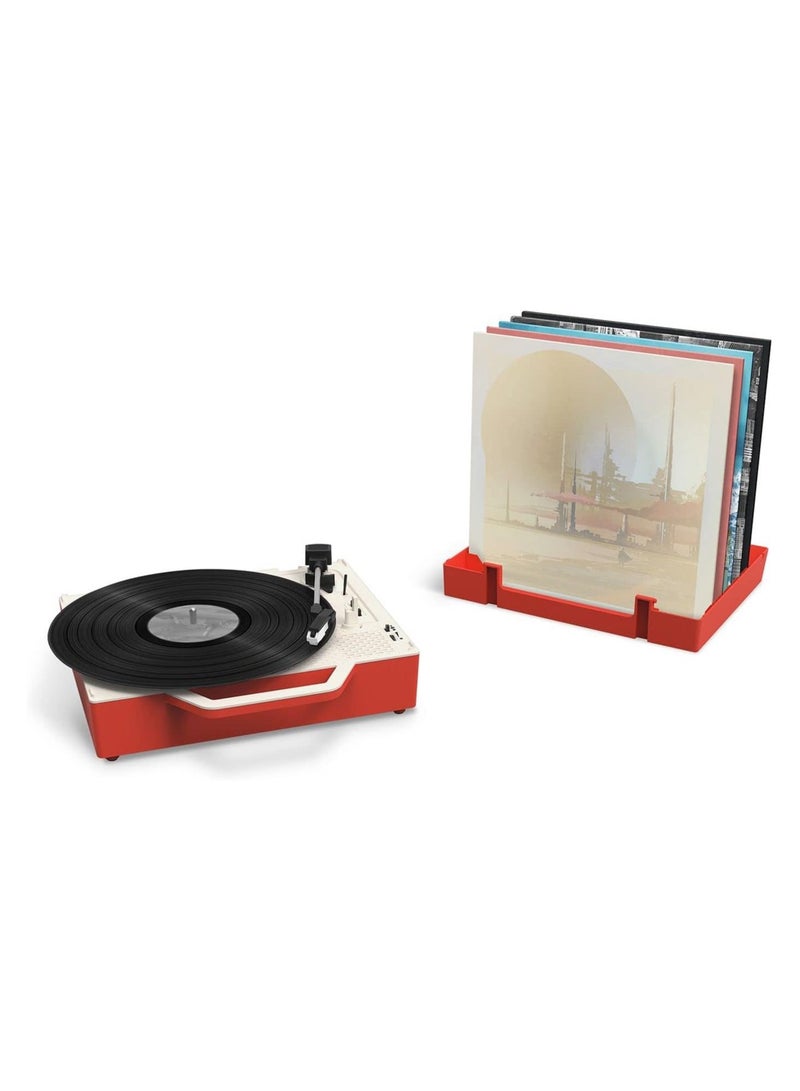 Victrola Re-Spin Sustainable Suitcase Record Player with Built in Bluetooth Speakers 3 Speed Belt Driven Turntable Built-in Bass Radiator 3.5mm Headphone Jack Poinsettia Red