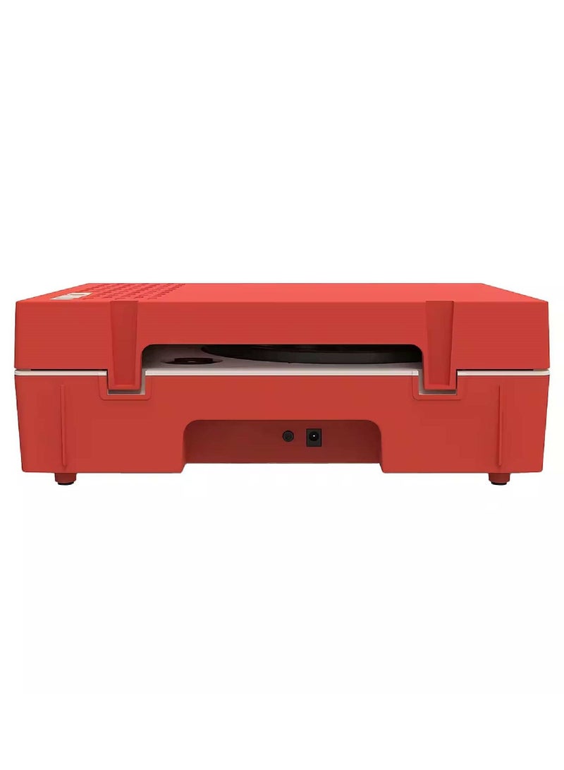 Victrola Re-Spin Sustainable Suitcase Record Player with Built in Bluetooth Speakers 3 Speed Belt Driven Turntable Built-in Bass Radiator 3.5mm Headphone Jack Poinsettia Red