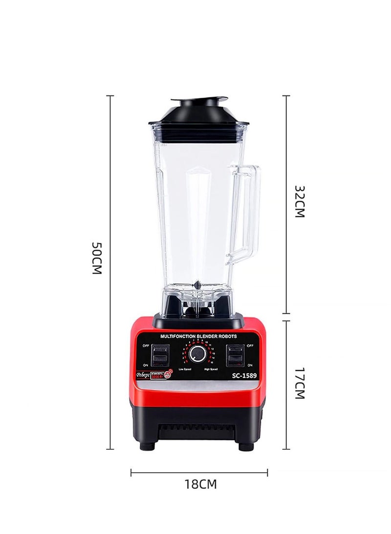 15-Speeds Multifunctional Countertop Blender Ice Shaver Food Grinder 2.5L 4500W SC-1589 Black Red