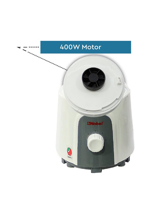 2 in 1 Blender Table Top, 1.5 Litres Jar Stainless Steel Blade 400W, 2 Speeds Control With Pulse, Full Copper Motor 1.5 L 400 W NB102 White