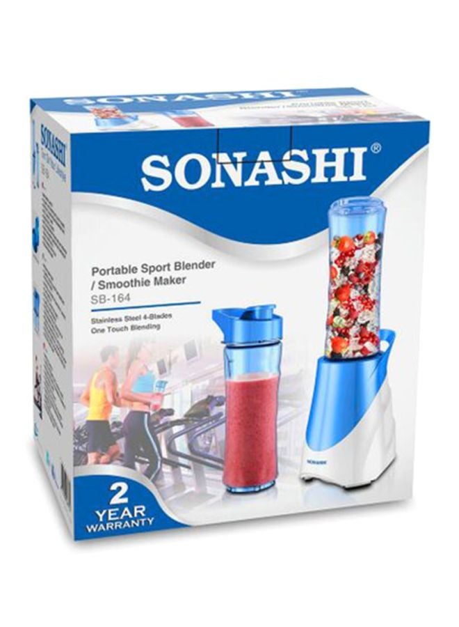 Sports Blender Smoothie Maker - Personal Blender with Portable Bottle | Includes Extra Sport Bottle (600ML) with Lid | Featured with Stainless Steel Blade, Safety Lock, and Overheat Protection 600 ml 300 W SB-164 Blue/White