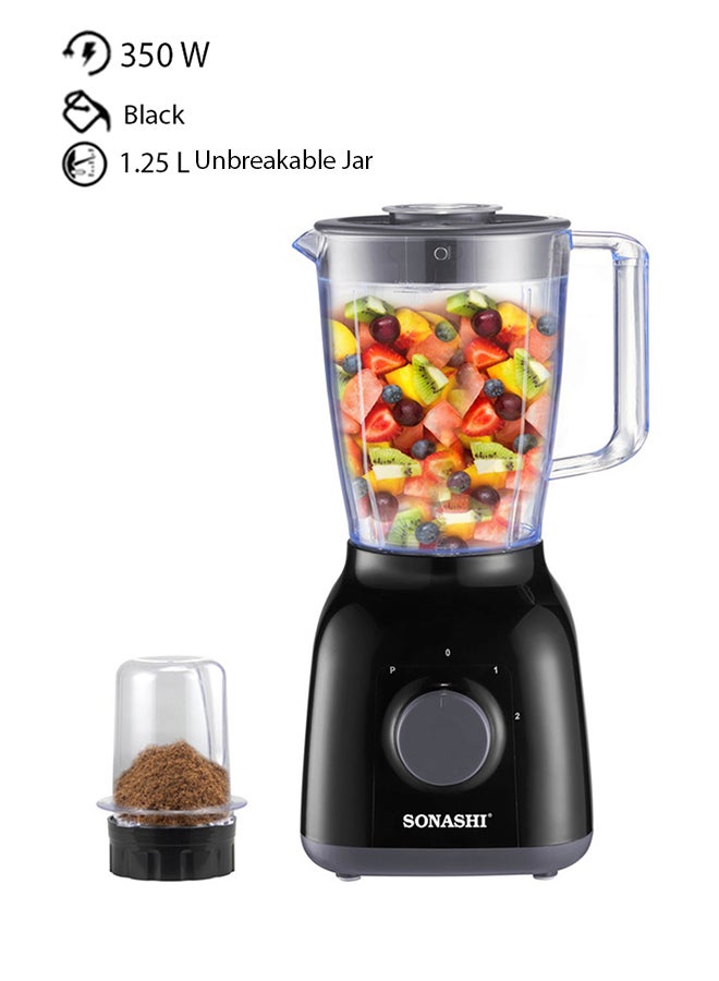 2 In 1 Blender With 2 Speed Setting And Pulse - Spice Grinding, Smoothie Making And Juicing 350-650 Watts | Unbreakable Blender Jars With Stainless Steel Blades | Safety Lock System 1.25 L 650 W SB-144N Black