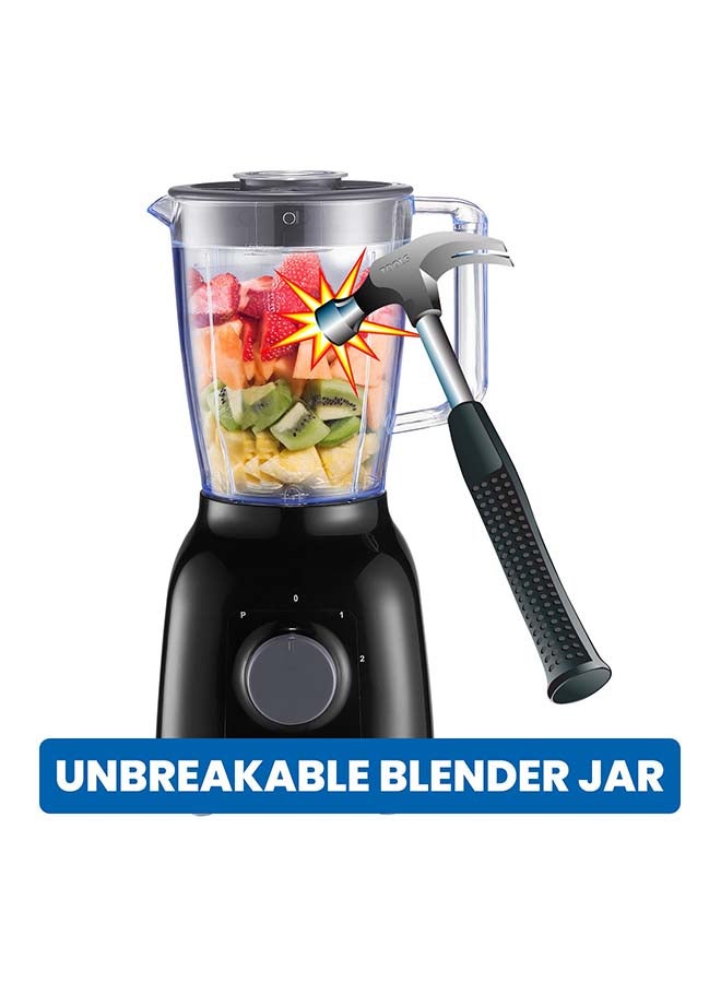 2 In 1 Blender With 2 Speed Setting And Pulse - Spice Grinding, Smoothie Making And Juicing 350-650 Watts | Unbreakable Blender Jars With Stainless Steel Blades | Safety Lock System 1.25 L 650 W SB-144N Black