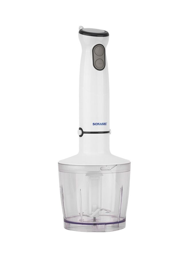 4-in-1 Hand Blender Chopper Whisker Mixer | Durable Stainless Steel Blade & Removable Stick | Comes with 600ml Plastic Jar, 500ml Chopper and Blending Wand | Power Watt 400 SHB-184JCW White