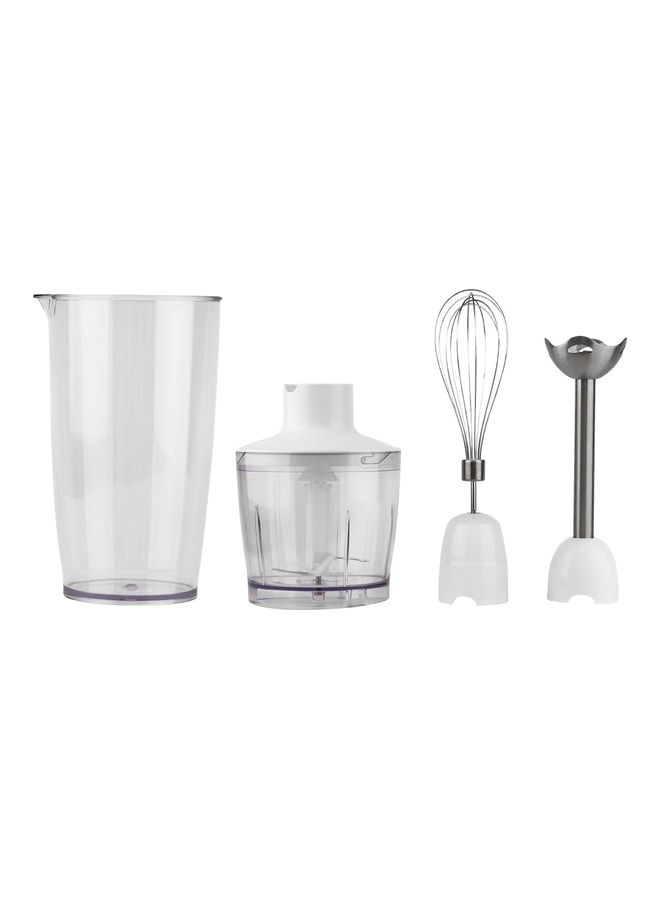 4-in-1 Hand Blender Chopper Whisker Mixer | Durable Stainless Steel Blade & Removable Stick | Comes with 600ml Plastic Jar, 500ml Chopper and Blending Wand | Power Watt 400 SHB-184JCW White