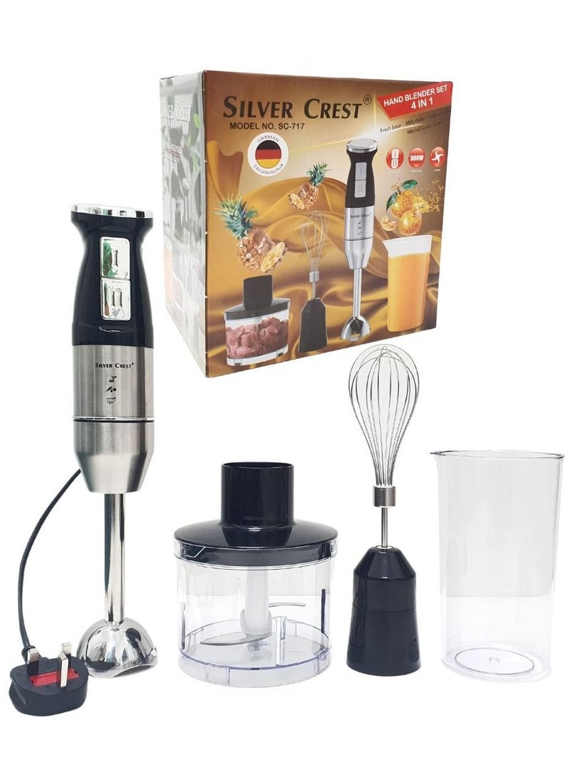 Sliver Crest Stainless Steel Heavy Duty 4 In 1 Handheld Silver Immersion Blender And Juicer And Chopper And Grinder And Mincer And Shaker With Copper Motor 800W