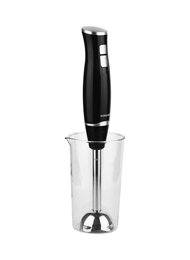 Hand Blender Stainless Steel Shaft | 2 Speed Powerful Motor with 700ml Plastic Jar and Blending Wand | Ideal for Smoothies, Shakes, Baby Food, & Fruits SHB-186J Black
