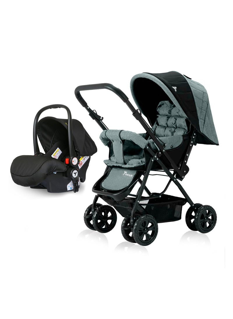 Reversible Baby Travel System With Ergonomically Designed Baby Car Seat - Dark Grey