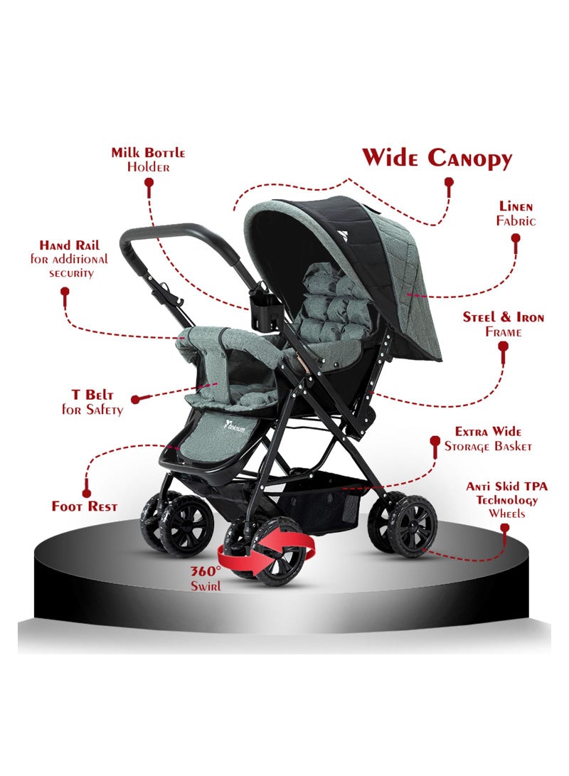 Reversible Baby Travel System With Ergonomically Designed Baby Car Seat - Dark Grey