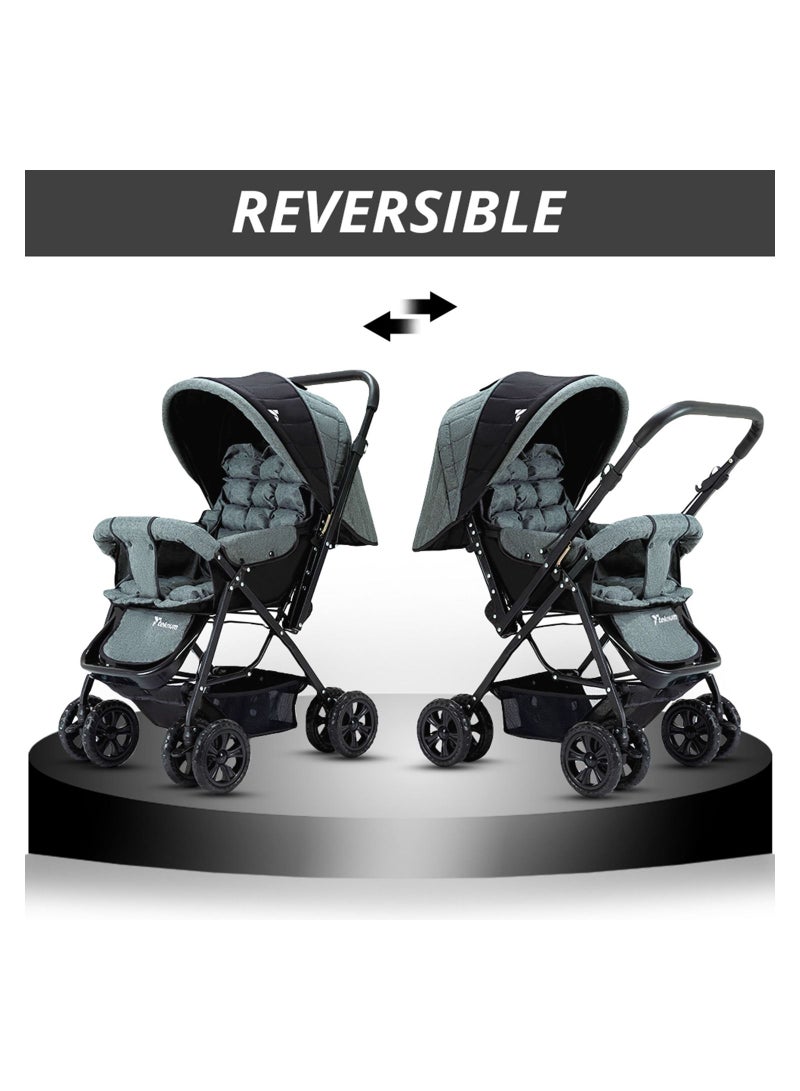 Reversible Baby Travel System With Ergonomically Designed Baby Car Seat - Dark Grey