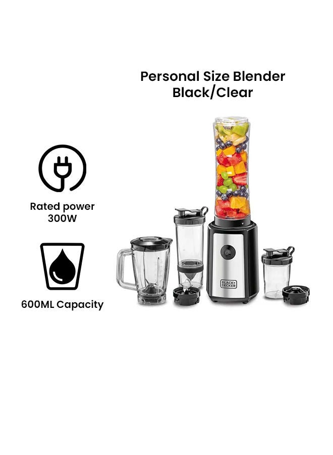 4-in-1 Compact Sports  Blender and Smoothie Maker with Citrus Juicer & Grinder Mill 300 ml 300 W SBX300BCG-B5 Black/Clear