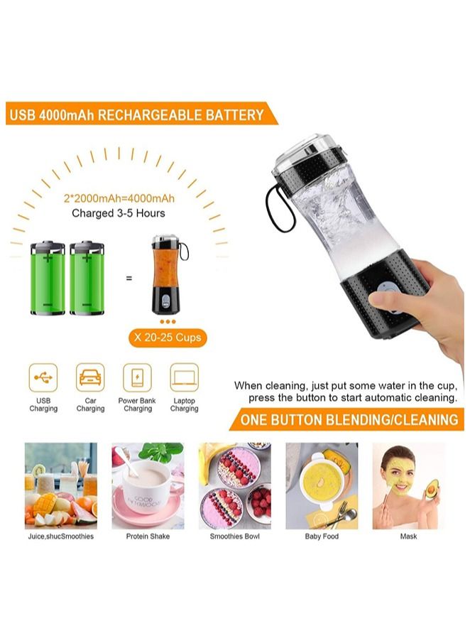 Portable Blender, Personal Size Blender for Smoothies, Juice and Shakes, Mini Blender with Rechargeable Battery, Six Blades, for Home, Travel, Office (Black)